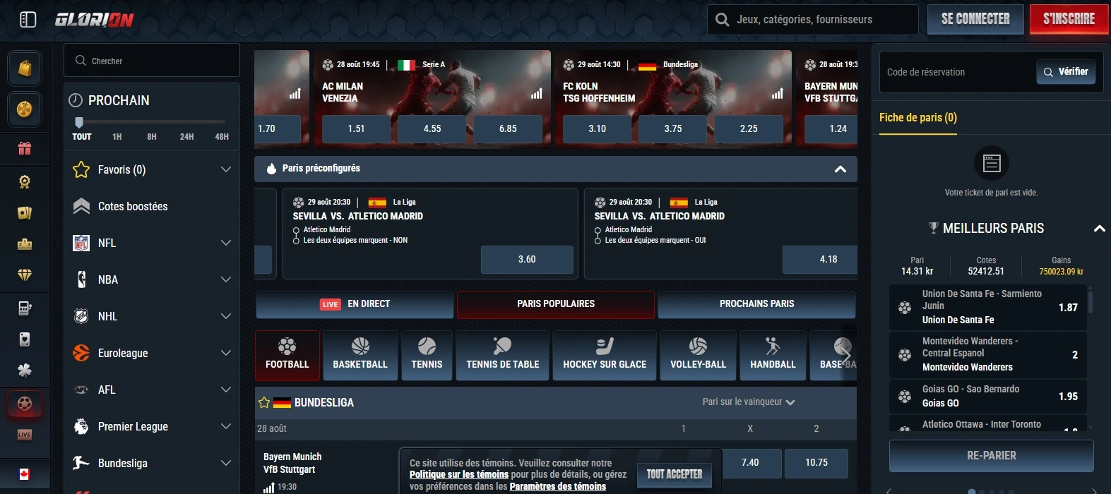 parier et gagnez avec le bonus disponible sur glorion
